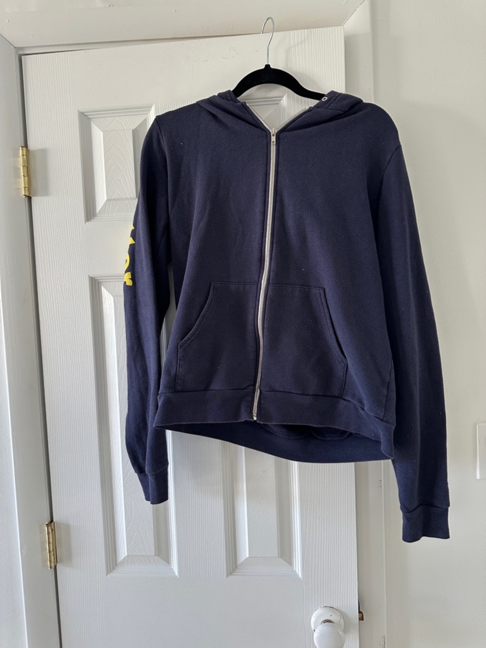 Butter Navy Zip-Up Hoodie with Yellow Sleeve Detail